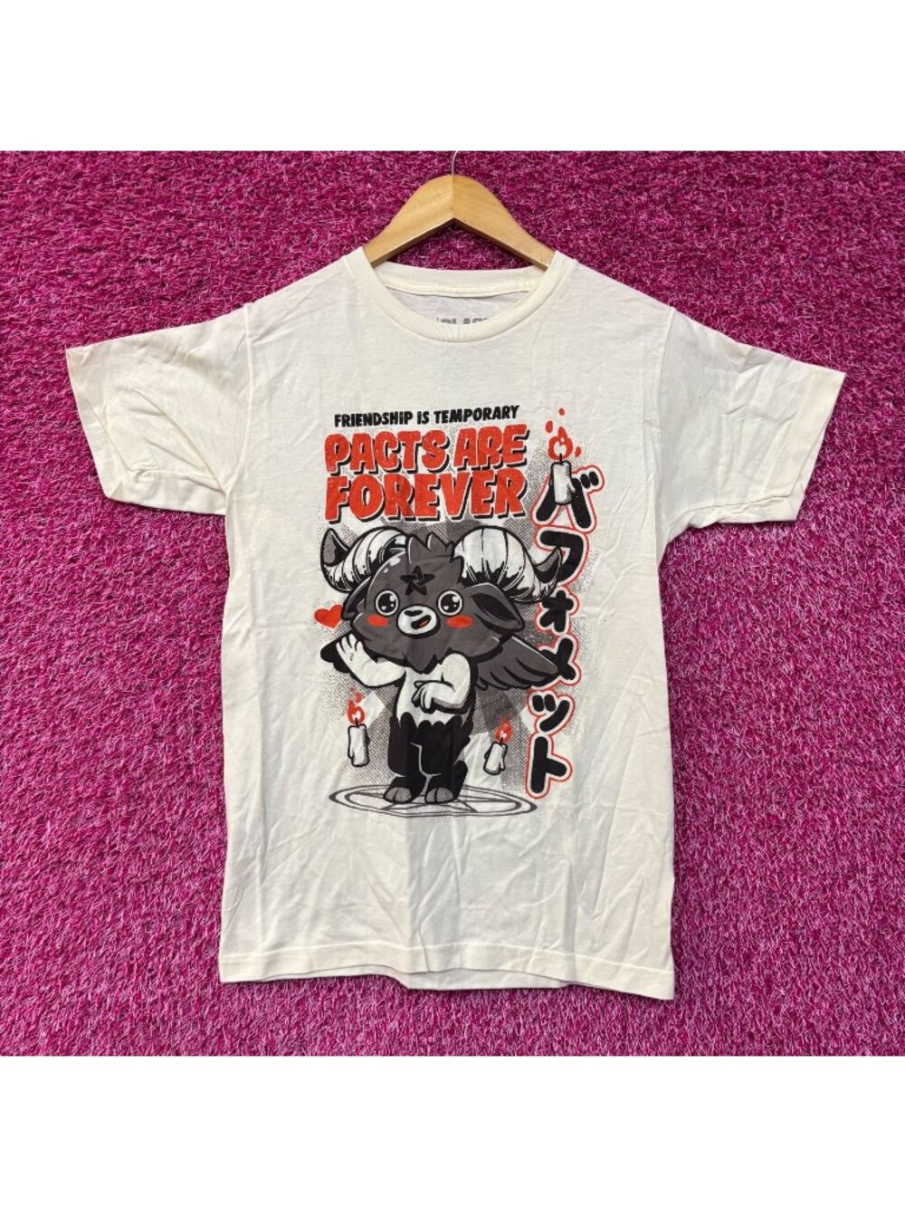 Black Matter Pacts Are Forever Baphomet Beige T-Shirt Small